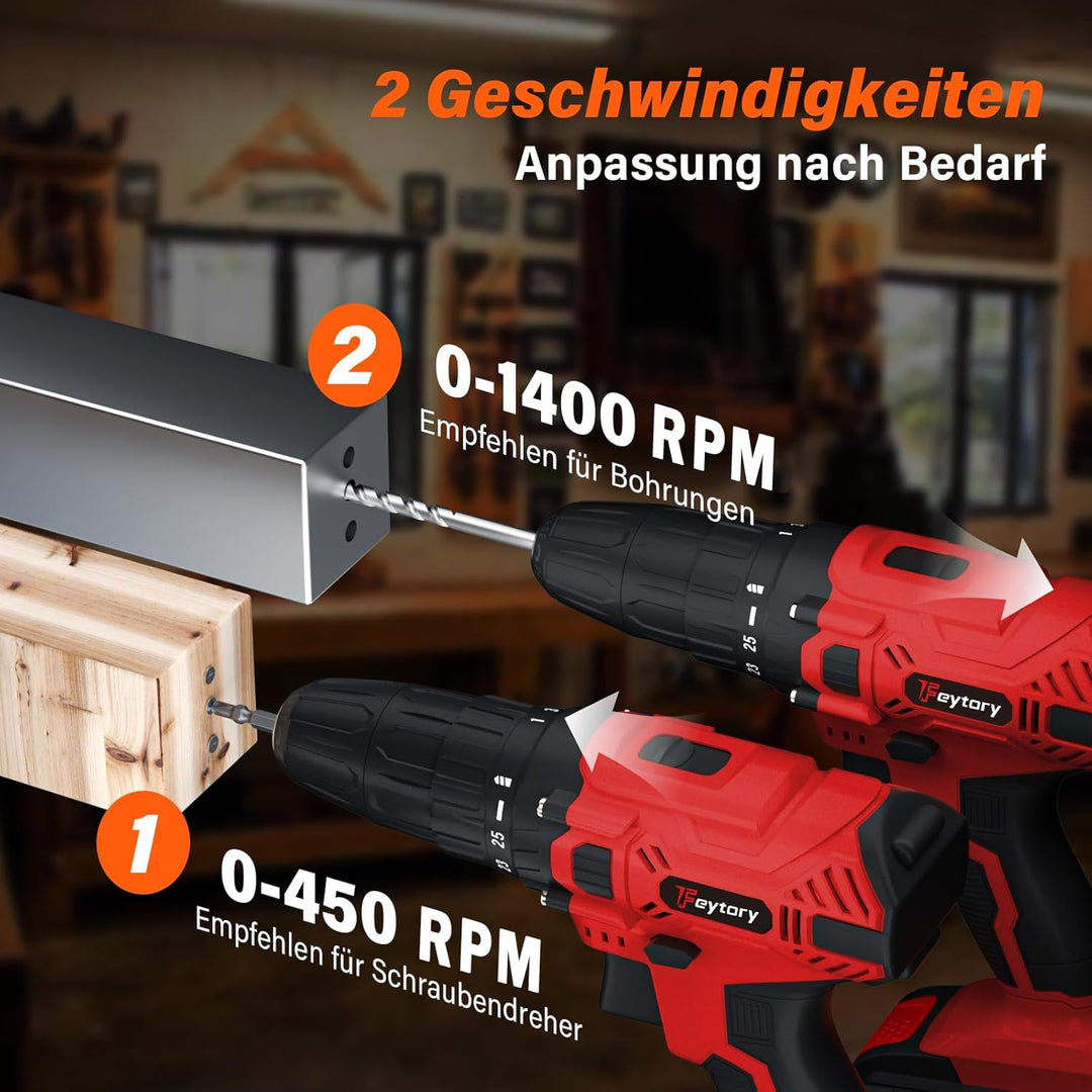 Akkuschrauber 21V, Akku Bohrschrauber Set,Akkubohrer mit Hochwertige Lithium-Batterien und 45Nm Dreh