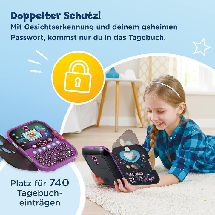 VTech Kidisecrets Selfie Music 2.0 black – Kindertagebuch mit 2 Kameras, MP3-Player, Gesichtserkennu