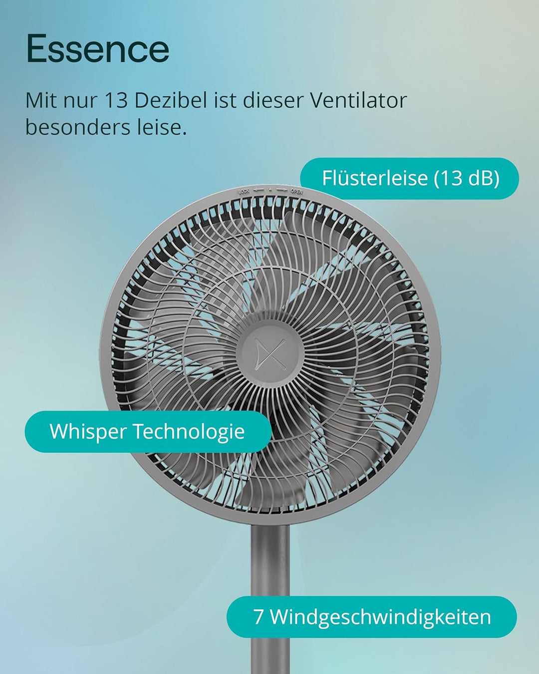 Duux Whisper Essence Standventilator sehr Leise - 120° Oszilation - 7 Geschwindigkeitsstufen - 8-std