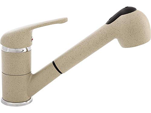 Faizee Möbel | Ausziehbare Küchenarmatur Beige | Schwenkbare Einhebel-Mischbatterie mit 2 Strahlarte