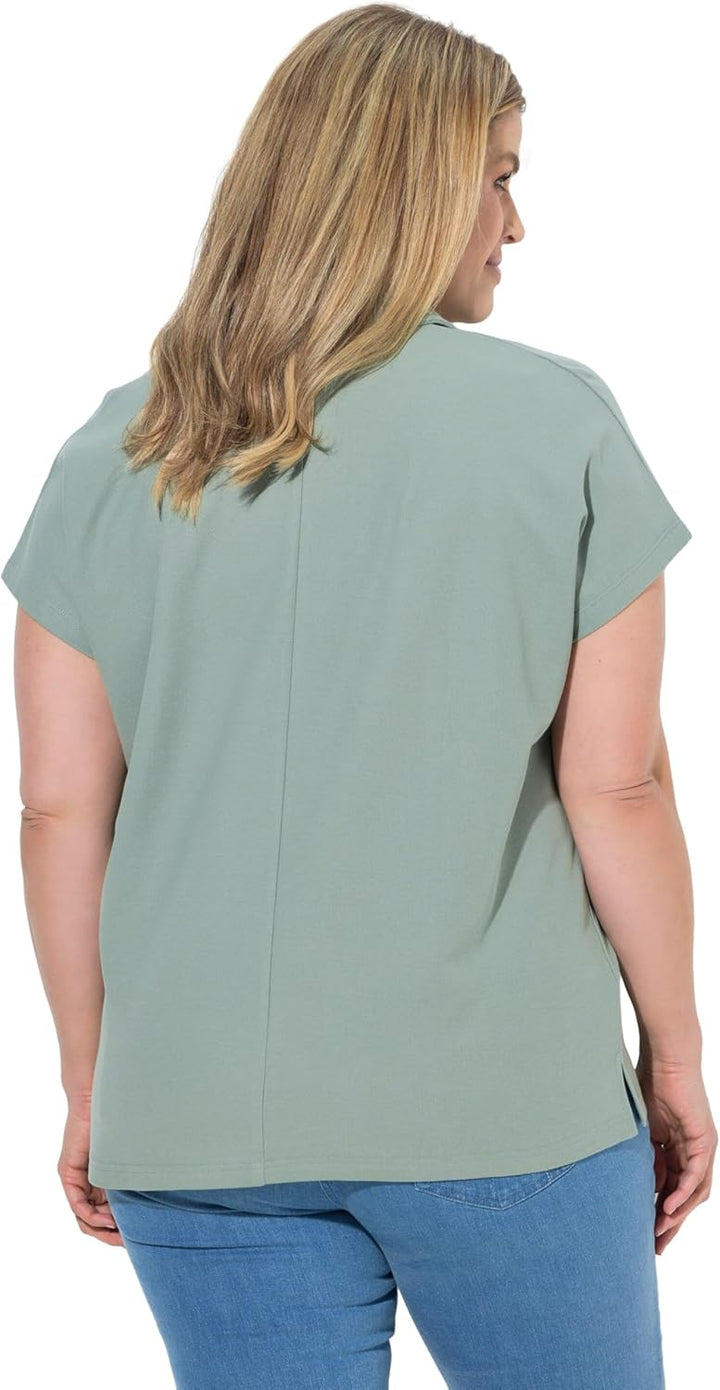 Ulla Popken Damen grosse Grössen Übergrössen Plus Size Poloshirt, Oversized, Polokragen, Halbarm, Bi