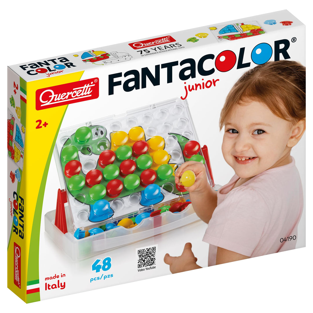 Quercetti Fantacolor Junior 48, Montessori Spielzeug 2 Jahre, Mosaik Spiel mit Magnetspiel Funktion,