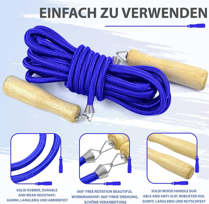 LeapBeast Lange Springseil, Mehrspieler-Seil, Springseil mit Holzgriff für Schule, Sport, Outdoor-Ak