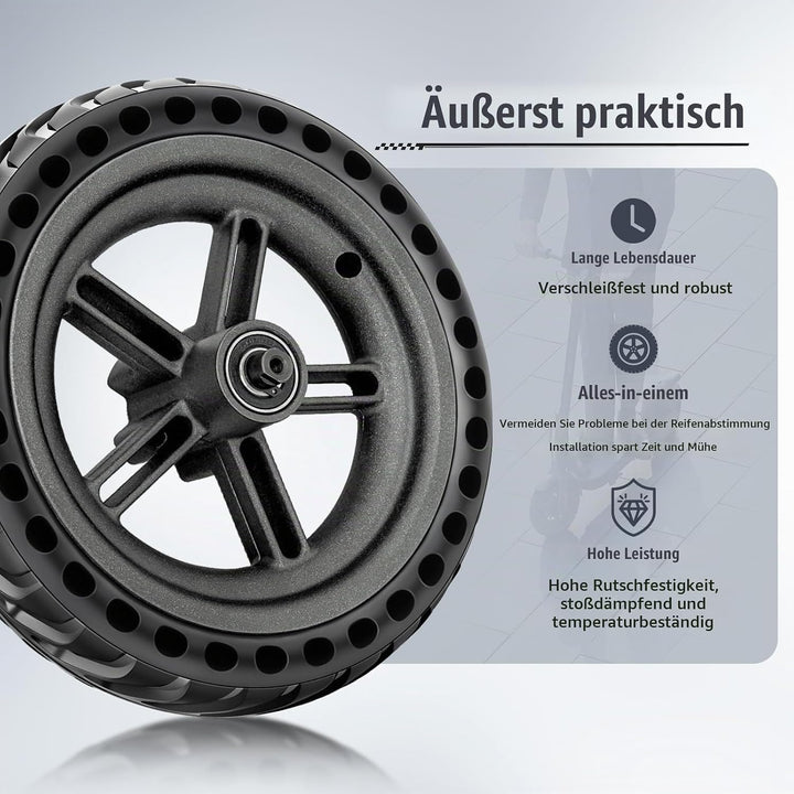 Amitor für Xiaomi M365 Hinterrad Komplett, All-in-One Vollgummireifen E Scooter 8,5 Zoll mit Felge,