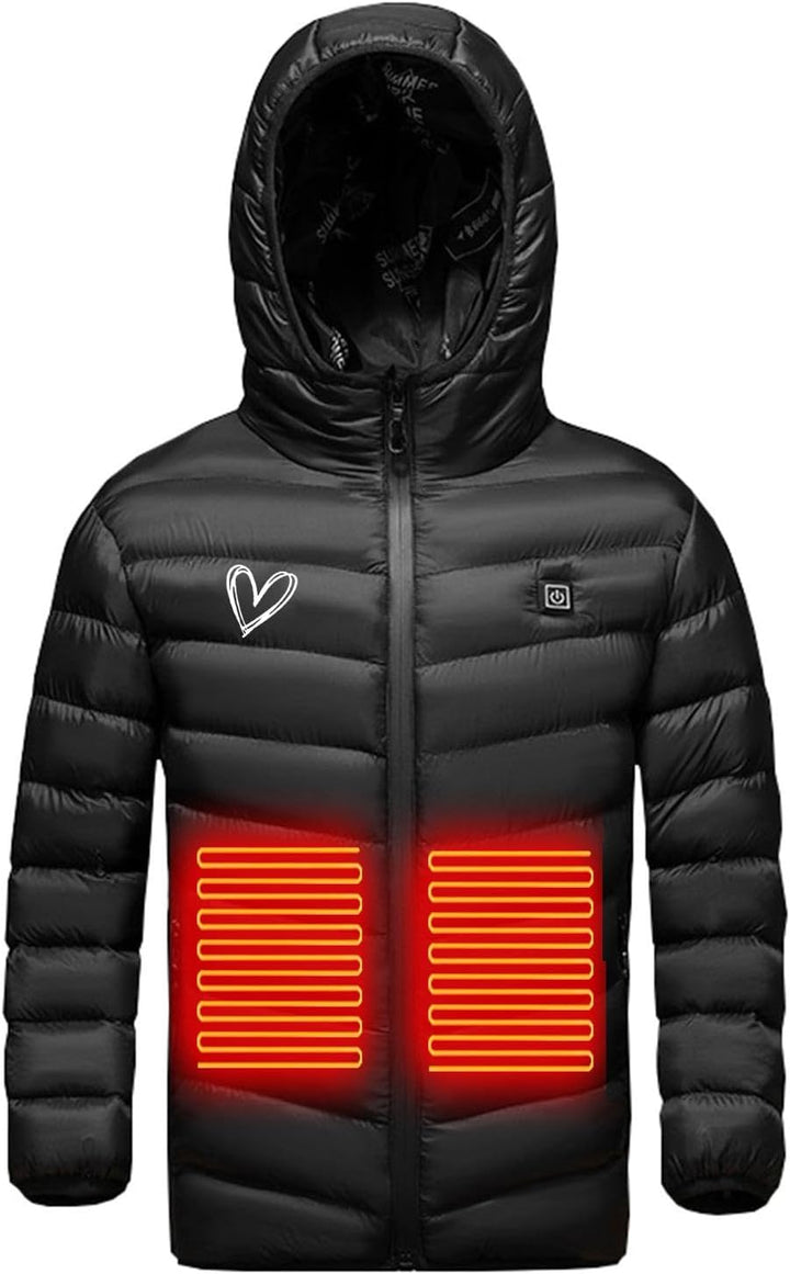 Elektrische Heizjacke Kinder Beheizbare Jacke USB Wärmejacke mit 3 Heizstufen, Beheizbare Kapuzenjac