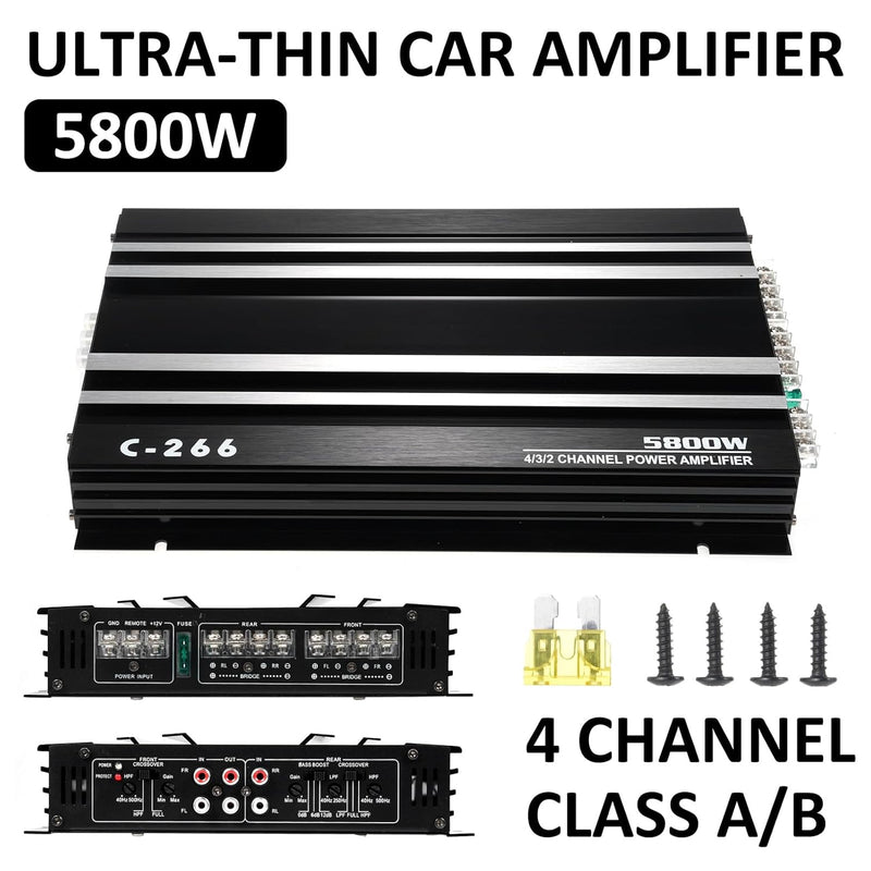 Shkalacar 4 Kanal Car Audio Verstärker, 5800W 12V Hochleistungsverstärker mit mehreren Kühllöchern,