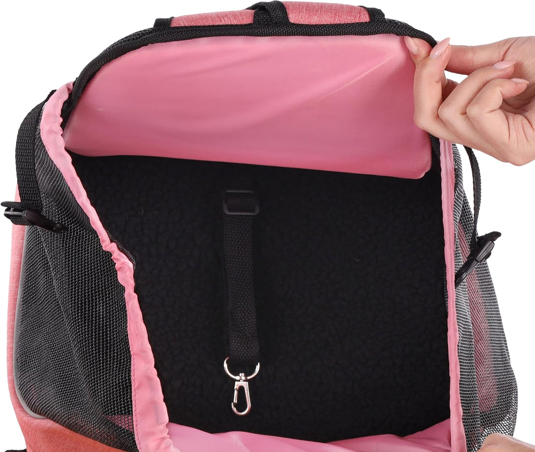 Hundetasche - Bauchtrage Xanty Rosa – 29x23x38cm – Polyester – Öffnung mit Kordel – Rückenverstärkun