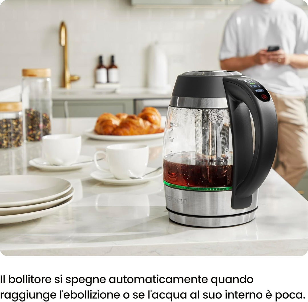 CHEFMAN Elektrischer Wasserkocher, 1.8L 2200W mit Tee-Ei, heisses Wasser in 3 Minuten, LED-Licht, au