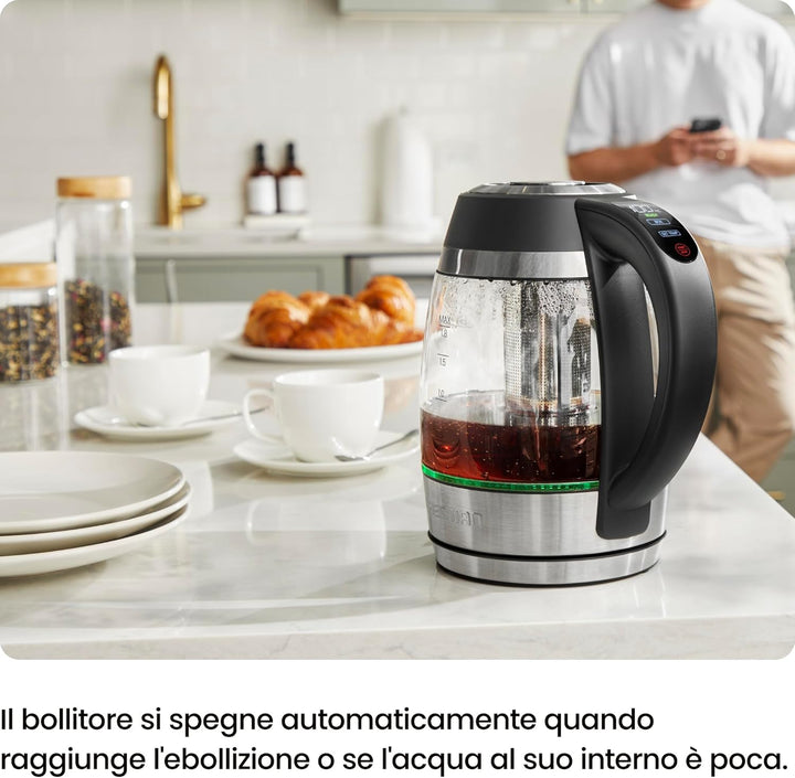 CHEFMAN Elektrischer Wasserkocher, 1.8L 2200W mit Tee-Ei, heisses Wasser in 3 Minuten, LED-Licht, au