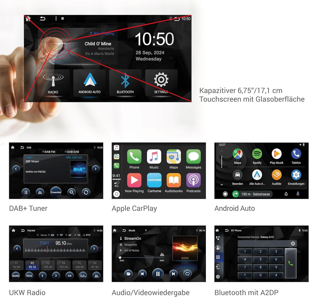 XZENT X-527 – 2-Din Autoradio, Multimediasystem mit 6,75“/17,1 cm Touchscreen, Mediencenter mit DAB+