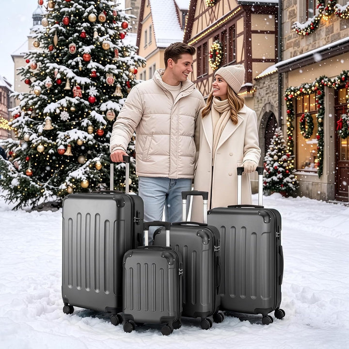 LALAHO Kofferset 4 teilig Hartschale mit verstärkten Ecken, Reisekoffer mit Rollen Gross, Koffer Set