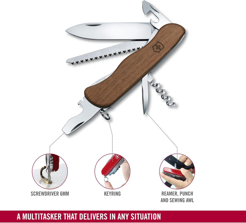 Victorinox Holz Taschenmesser Forester Wood (10 Funktionen, Schalen aus Nussbaumholz, Holzsäge) Sing