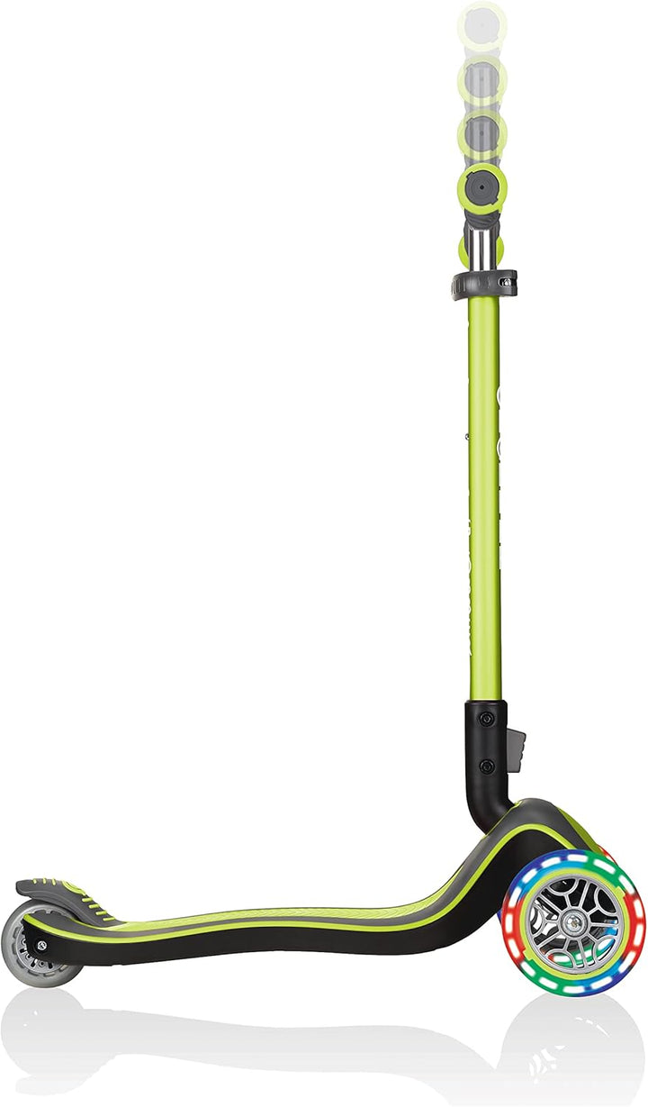 GLOBBER Elite Deluxe Lights – Tretroller Kinder, 120/80 mm, ABEC 5, 3-rädrig, höhenverstellbar, LED-