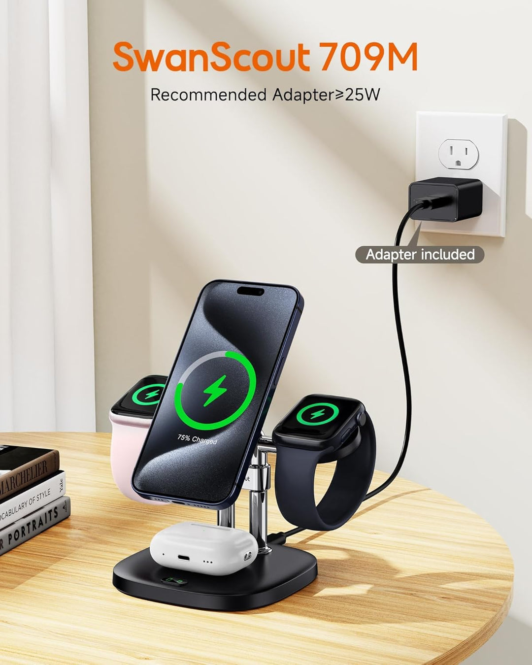 Fast Dual Ladestation für Apple Watch 11/Ultra 3/SE 3, Induktive Ladestation für iPhone Air/17 Pro M