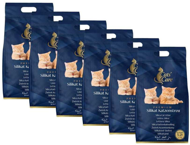 6 × 5,2 L Cats' Care Premium Silikat Katzenstreu, 6er Vorteilspack, Gesamtvolumen 31,2 L