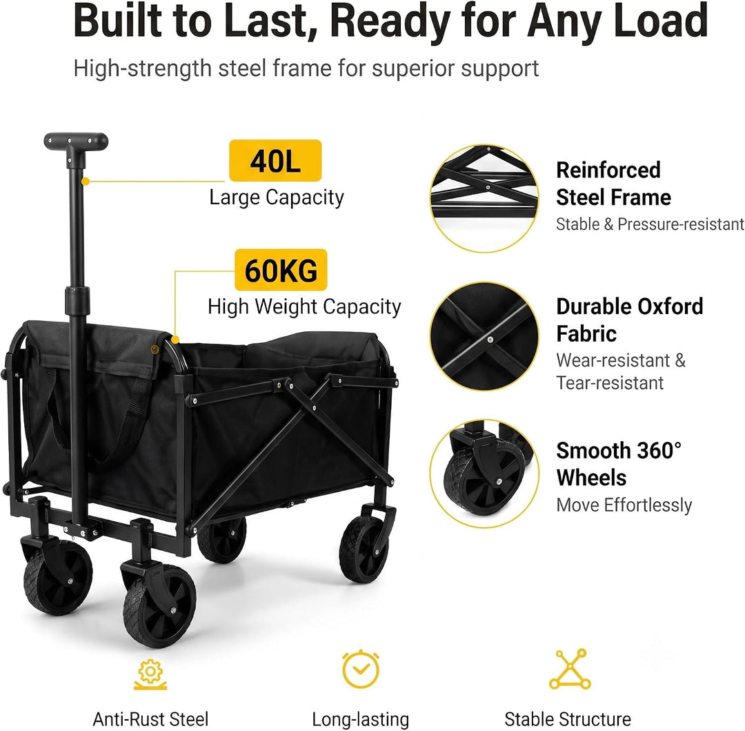 SOONHUA Bollerwagen Faltbar, Gartenwagen Klappbar mit Griff | Platzsparend faltbar für Auto und Zuha