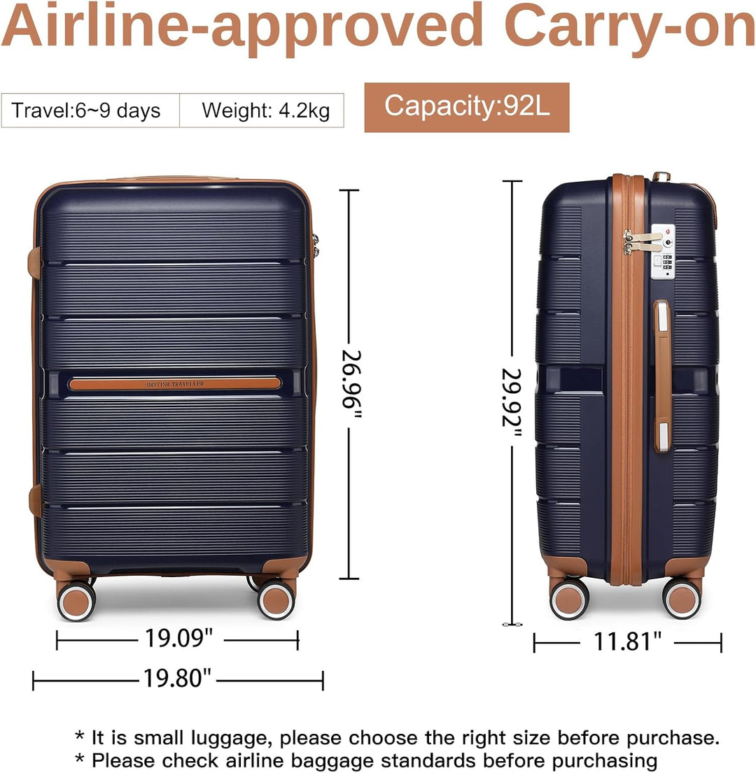 British Traveller Koffer Trolleys Set Hartschalenkoffer Reisekofferset 100% PP Handgepäck Rollkoffer