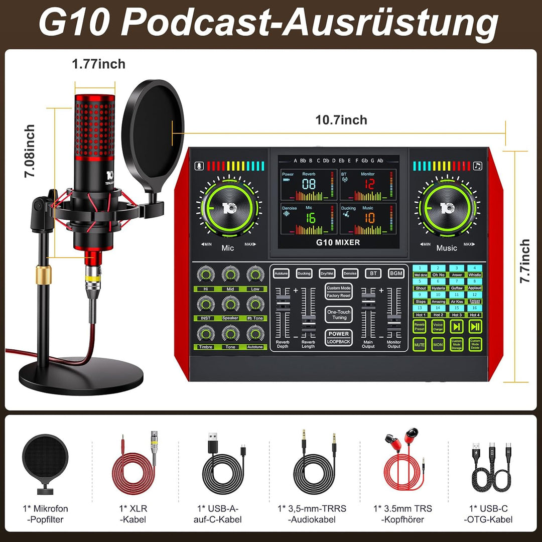 G10 Podcast Mikrofon Set mit 3,5mm Kondensatormikrofon P17