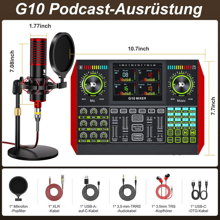 G10 Podcast Mikrofon Set mit 3,5mm Kondensatormikrofon P17