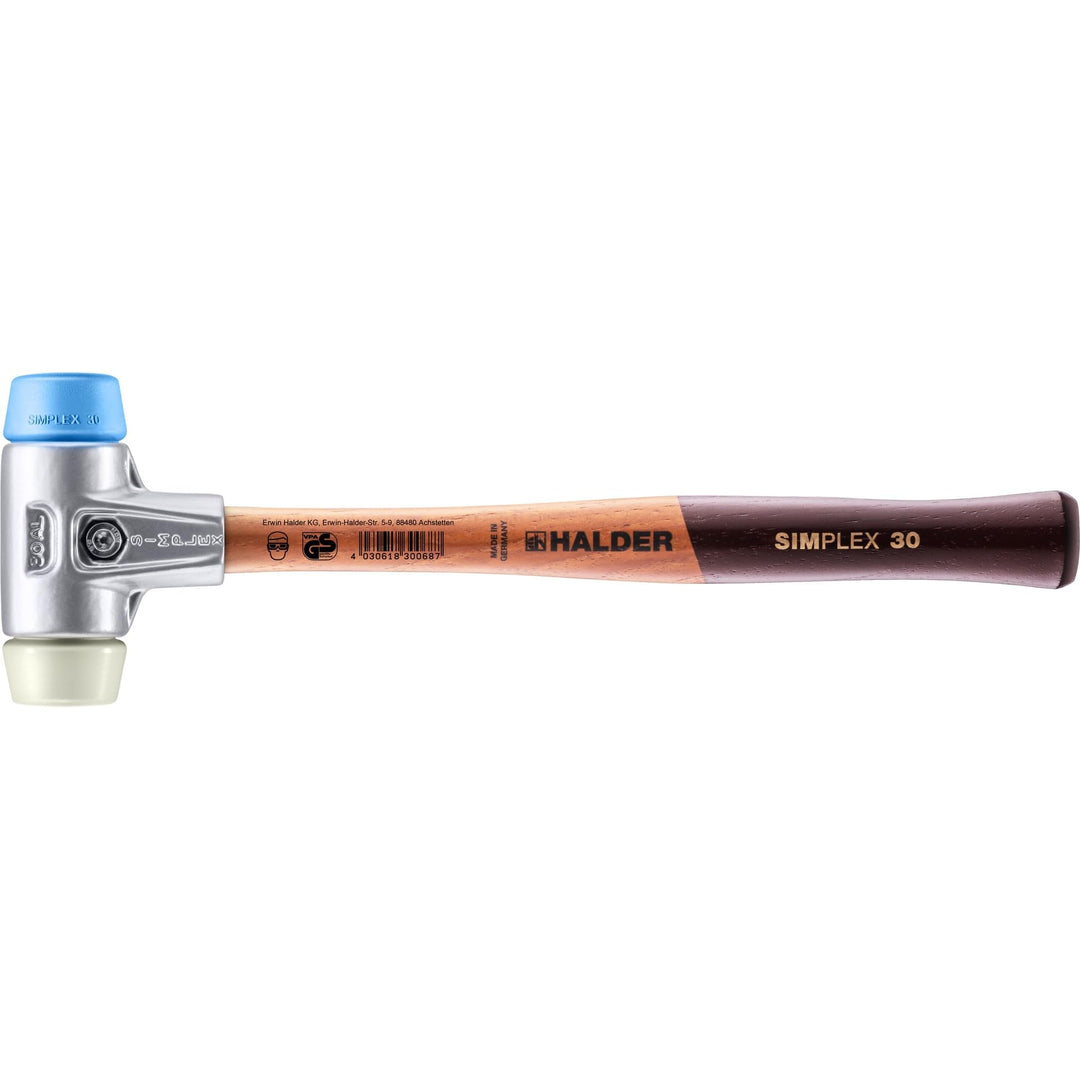 SIMPLEX-Schonhammer, TPE-soft/Nylon; mit Aluminiumgehäuse und hochwertigem Holzstiel | D=30 mm | 311