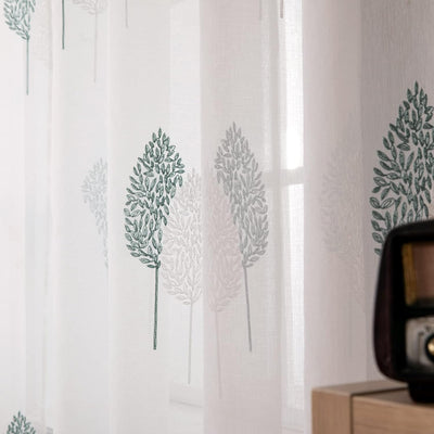 MIULEE Vorhänge mit Türkis und Weiss Blätter Muster, Stickerei Vorhang Transparent, Ösen Gardinen Fü
