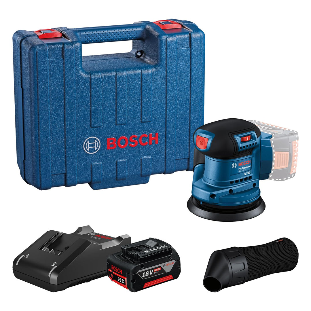 Bosch Professional GEX 185-LI Akku Exzenterschleifer System 18V (1x GBA 18V 4,0Ah Akku, Schnellladeg
