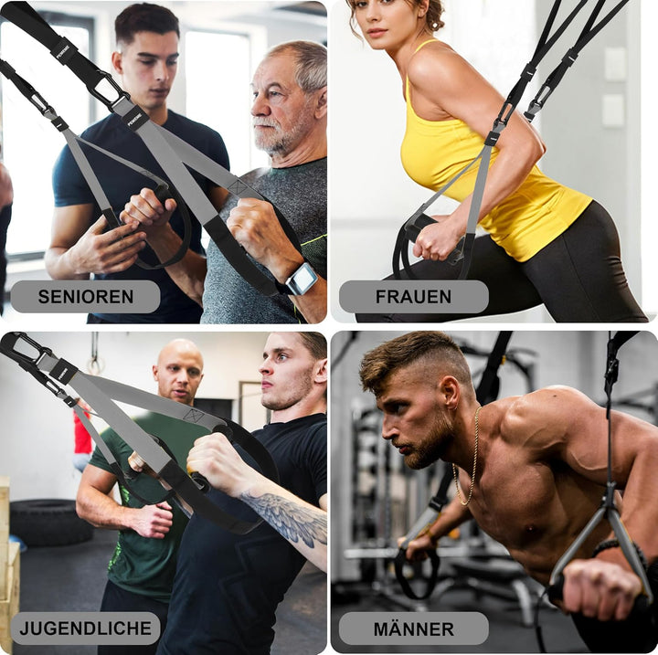Schlingentrainer für Zuhause, Sling Trainer Set für Ganzkörpertraining mit Türanker, Verstellbaren T
