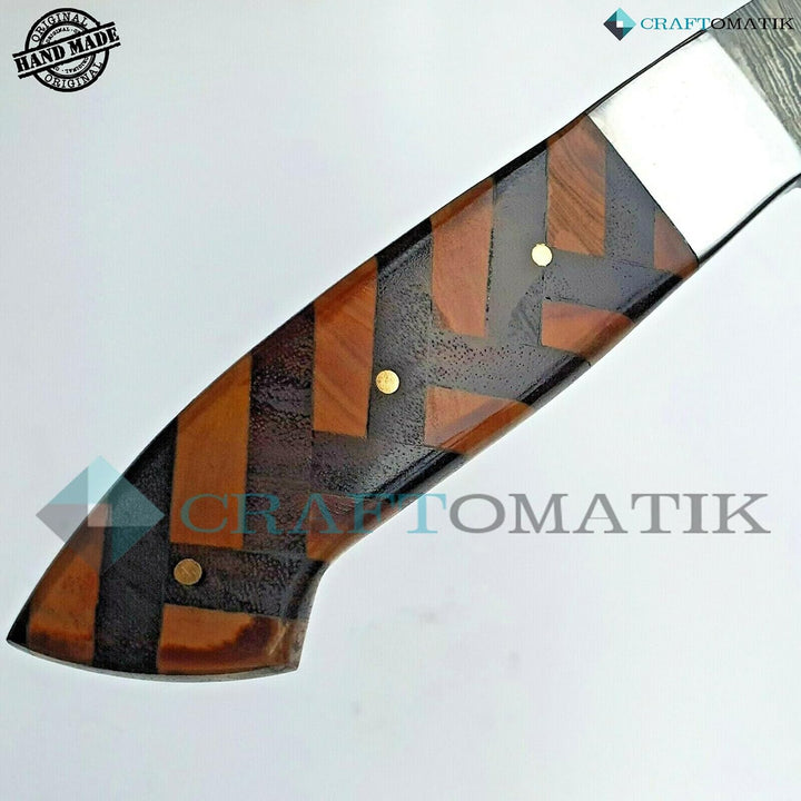 Craftomatik Damast Stahl Hackmesser | Chef Hackbeil Küchenbeil | Metzger Fleischerbeil | Olivenholz