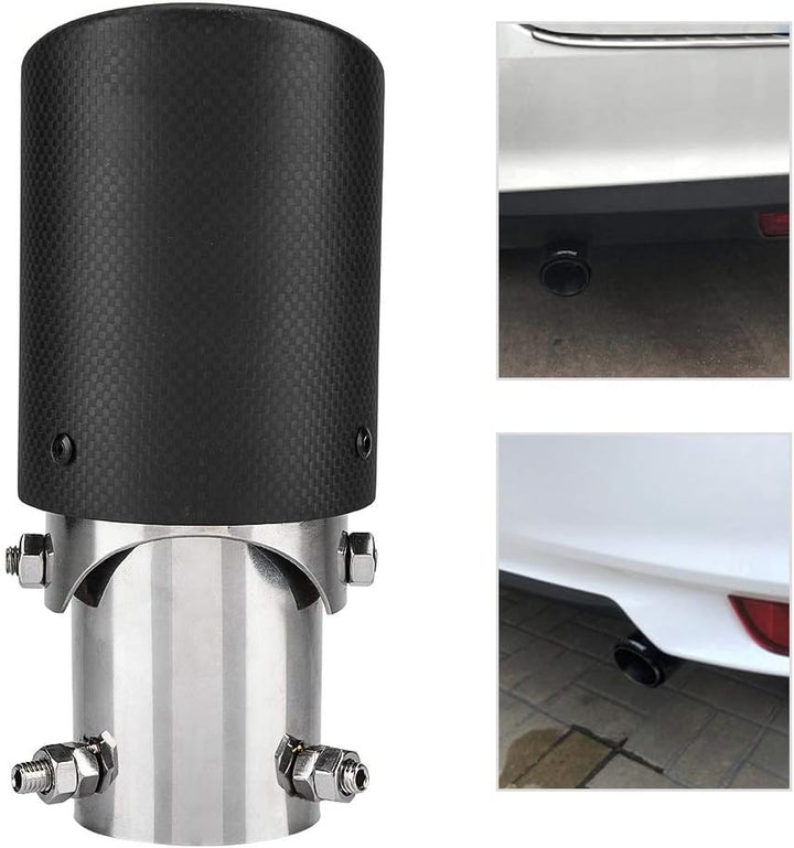 VOBOR Universell Auto Auspuffblenden,Schwarz 40-54mm Carbon Verstellbar Einzelauslass Auspuffblende,