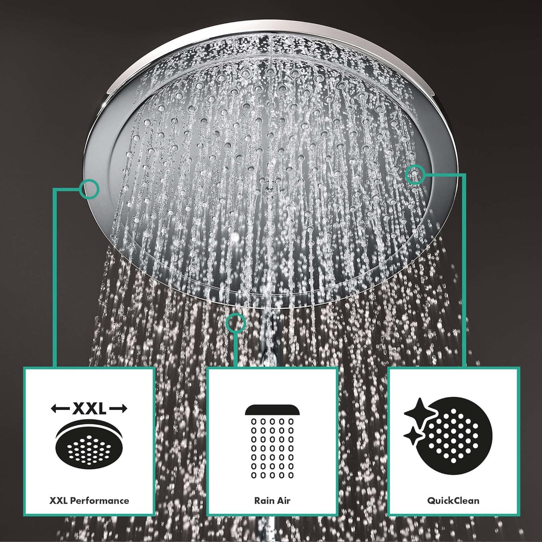hansgrohe Croma Select 280 Air Duschsystem, 4 Strahlarten, Chrom mit Brausethermostat, mit Brausethe
