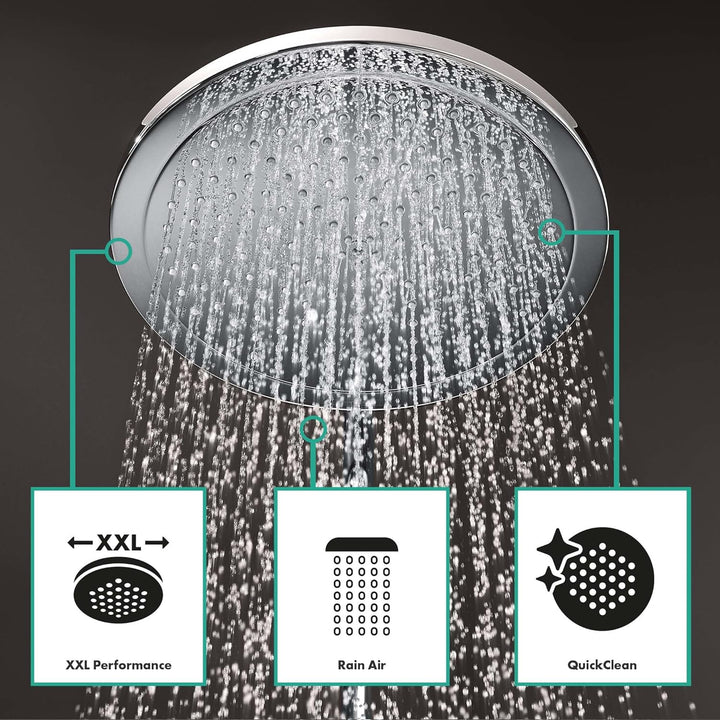 hansgrohe Croma Select 280 Air Duschsystem, 4 Strahlarten, Chrom mit Brausethermostat, mit Brausethe