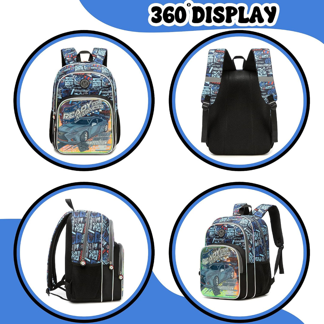 HTgroce Schulrucksack Jungen Rennauto – Ergonomischer Schulranzen für die Grundschule (1.-2. Klasse)