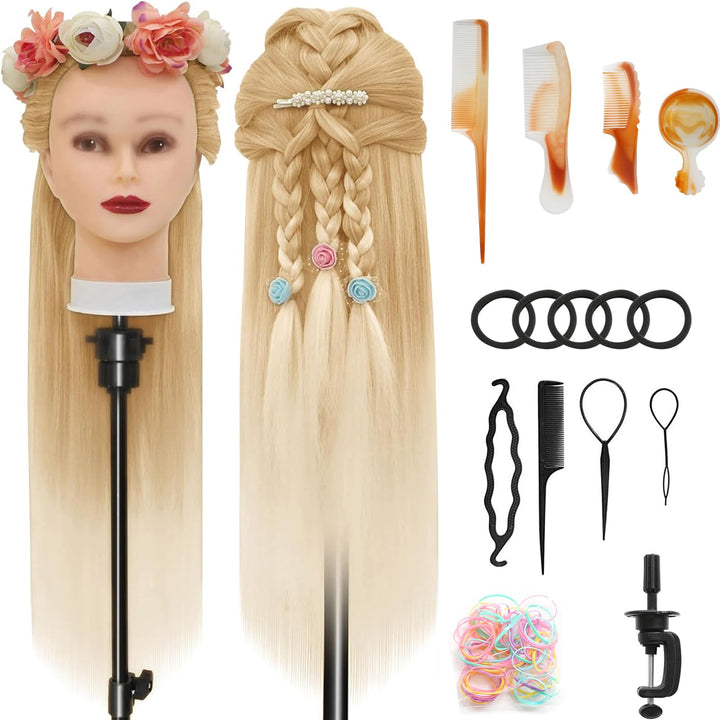 Trainingsköpfe, 28 inch Frisierkopf für Frisöre 100% Synthetikfaser-Haar Übungskopf,mit DIY Stricken