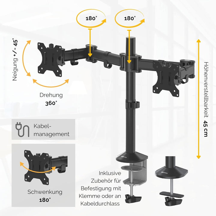 Fellowes Monitor Halterung 2 Monitore - Monitor Arm für 2 Bildschirme bis 68,5 cm (27 Zoll) - bis 18