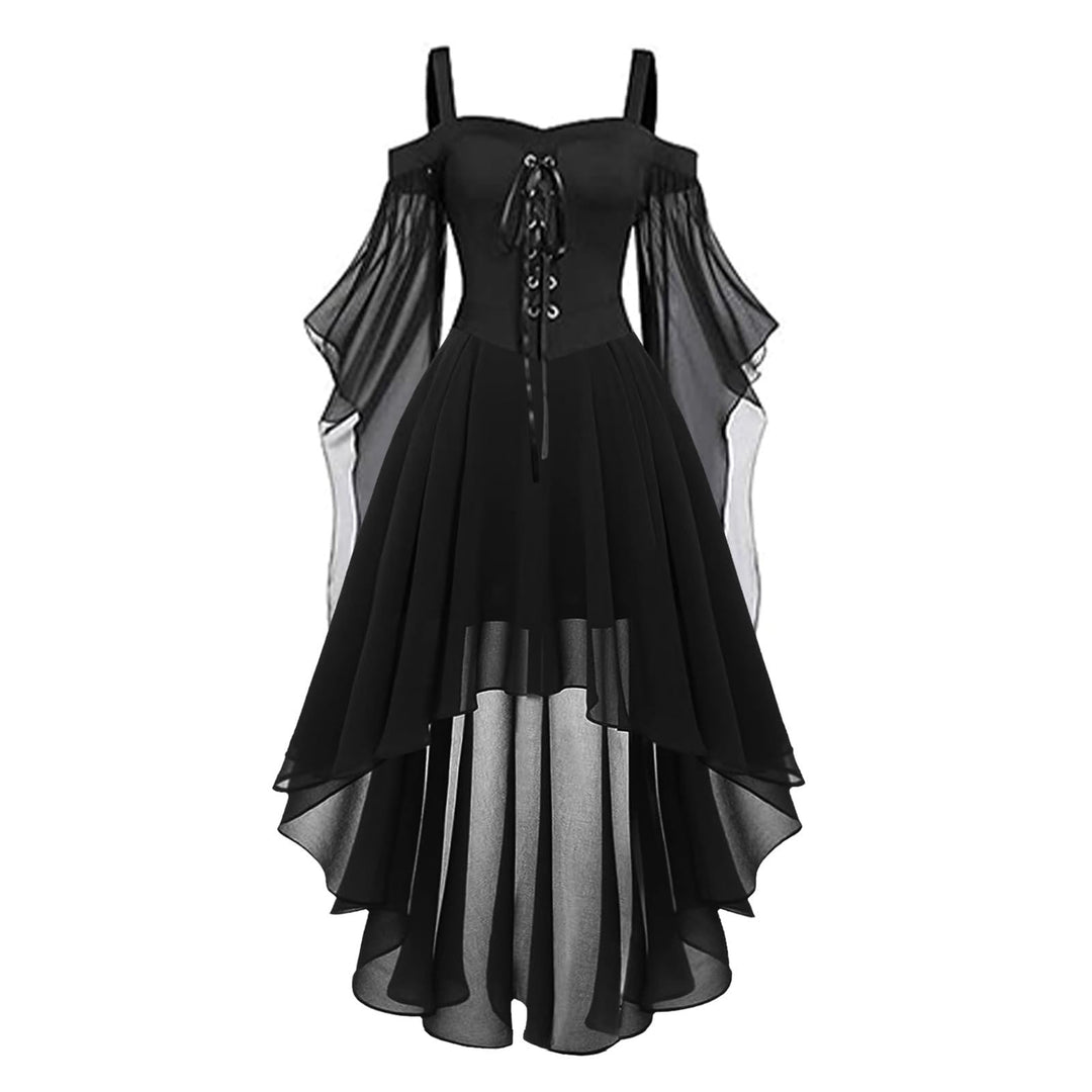Halloween Kostüm Damen Gothic Kleid Mittelalter Gebundene Taille Hexenkostüm Vampir Renaissance Trom