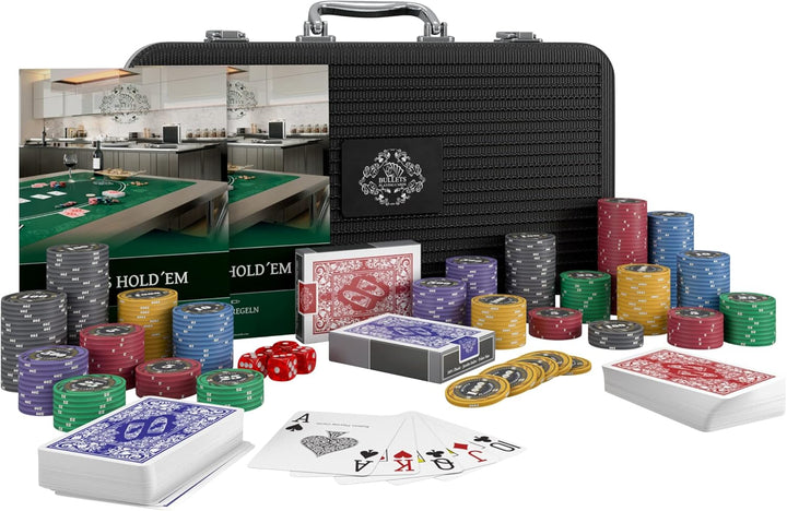 Bullets Playing Cards | Pokerkoffer „Silvio“ mit 300 Keramik Pokerchips 10g | Pokerset mit Karten, W