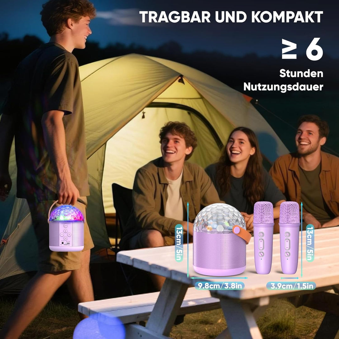 Karaoke Anlage mit 2 Bluetooth Mikrofonen, Musik Weihnachts Geschenke Spielzeug Mädchen 3-15 Jahre,