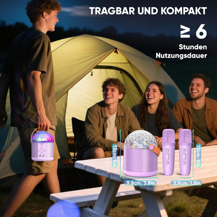 Karaoke Anlage mit 2 Bluetooth Mikrofonen, Musik Weihnachts Geschenke Spielzeug Mädchen 3-15 Jahre,