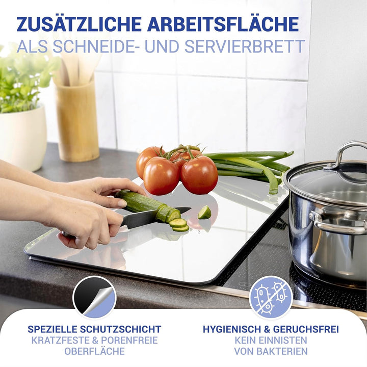 WENKO Herdabdeckplatte Universal Silber, 2er Set Herdabdeckung für alle Herdarten, Gehärtetes Glas,