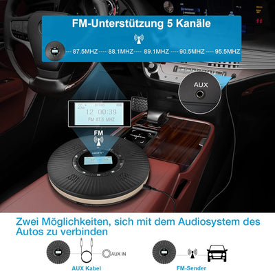 HOTT CD Player Tragbar Bluetooth CD-Player mit 4 Lautsprecher und FM-Transmitter, Tragbarer CD Playe
