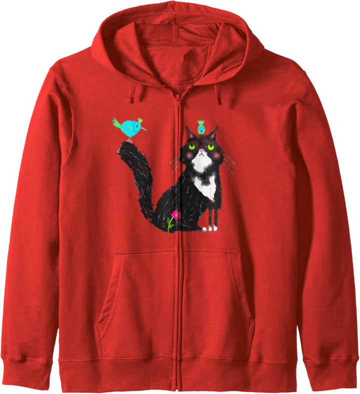 Flauschige Schwarzweiss-Katze Kapuzenjacke
