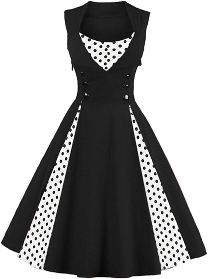 Axoe Damen 50er Jahre Kleider mit Gepunkte Rockabilly S Schwarz-polka Dots, S Schwarz-polka Dots