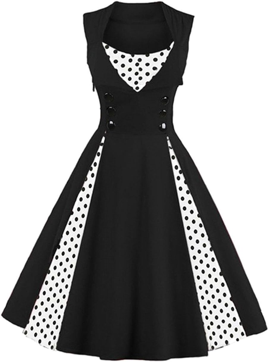 Axoe Damen 50er Jahre Kleider mit Gepunkte Rockabilly M Schwarz-polka Dots, M Schwarz-polka Dots