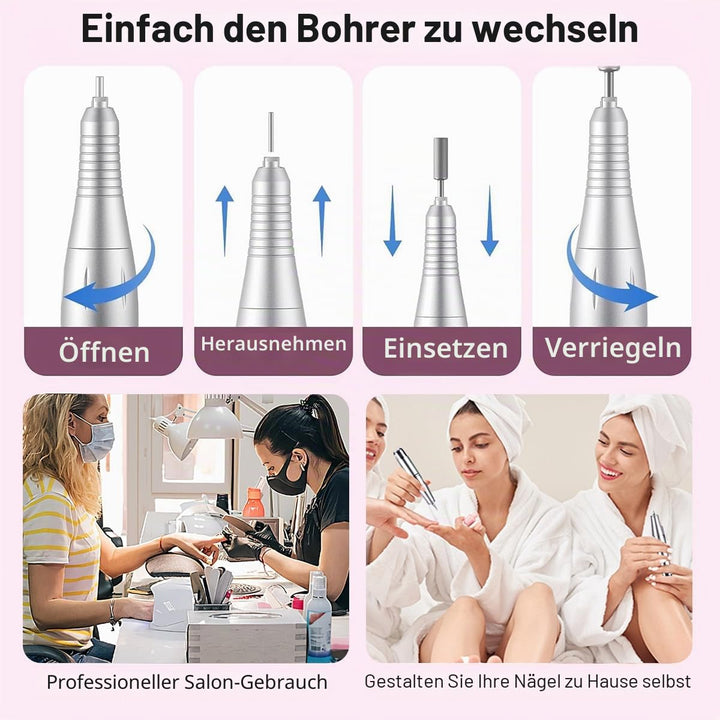 Elektrische Nagelfeile/Nagelfräser 45000 U/min [LCD+12 Köpfe] – Leise aufladbare Nagelmaschine mit 1