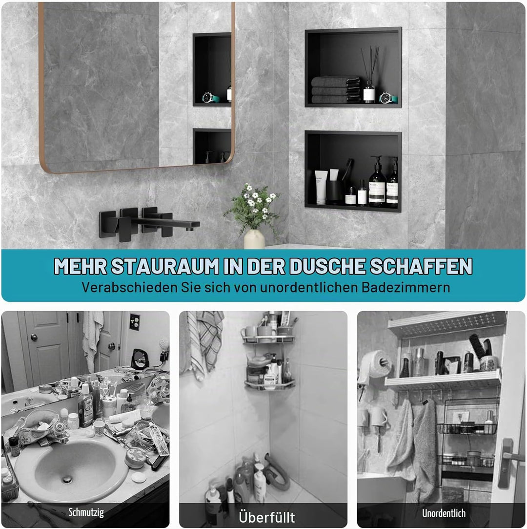 Wandnische Dusche 45 x 30 x 10 cm Edelstahl Nano Graphite, Duschnische Einzelregal Lagerung, Keine F