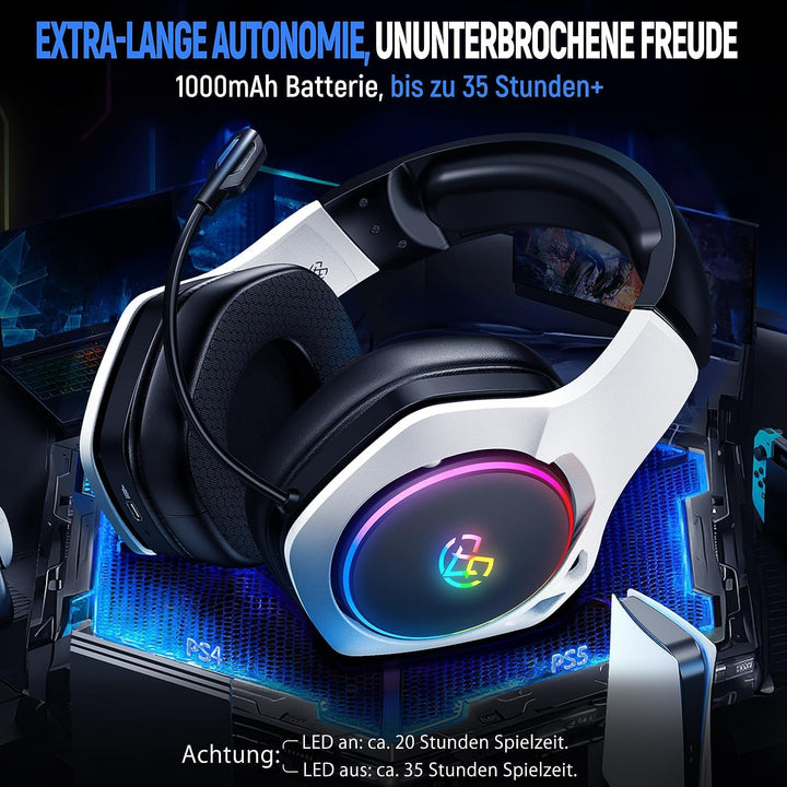 Tatybo Wireless Gaming Headset für Ps5/Ps4/PC/Switch, 2.4GHz & Bluetooth, unter 25 ms Latenz, 35 Std