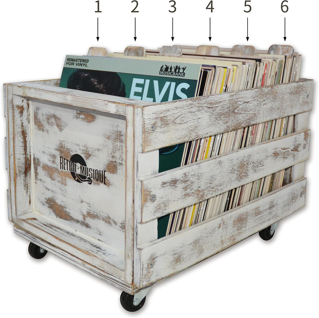 Retro Musique Laser-geätzte hölzerne Schallplattentrenner zur Organisation von 12" Vinyl LPs, 6er Se