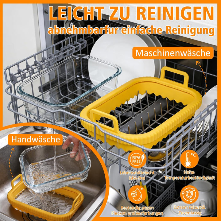 Glas Auflaufform Airfryer mit Silikongriffen für Ninja Heissluftfritteuse Zubehör AF400EU/DZ400EU/AF