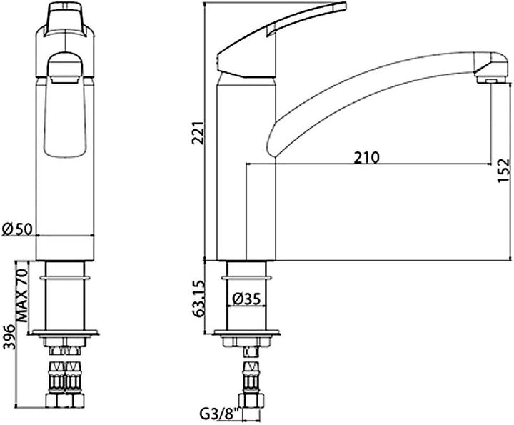 Armatur TELOS in CHROM mit schwenkbarem Festauslauf/AquaPointer/Küchenarmatur/Einhebelmischer