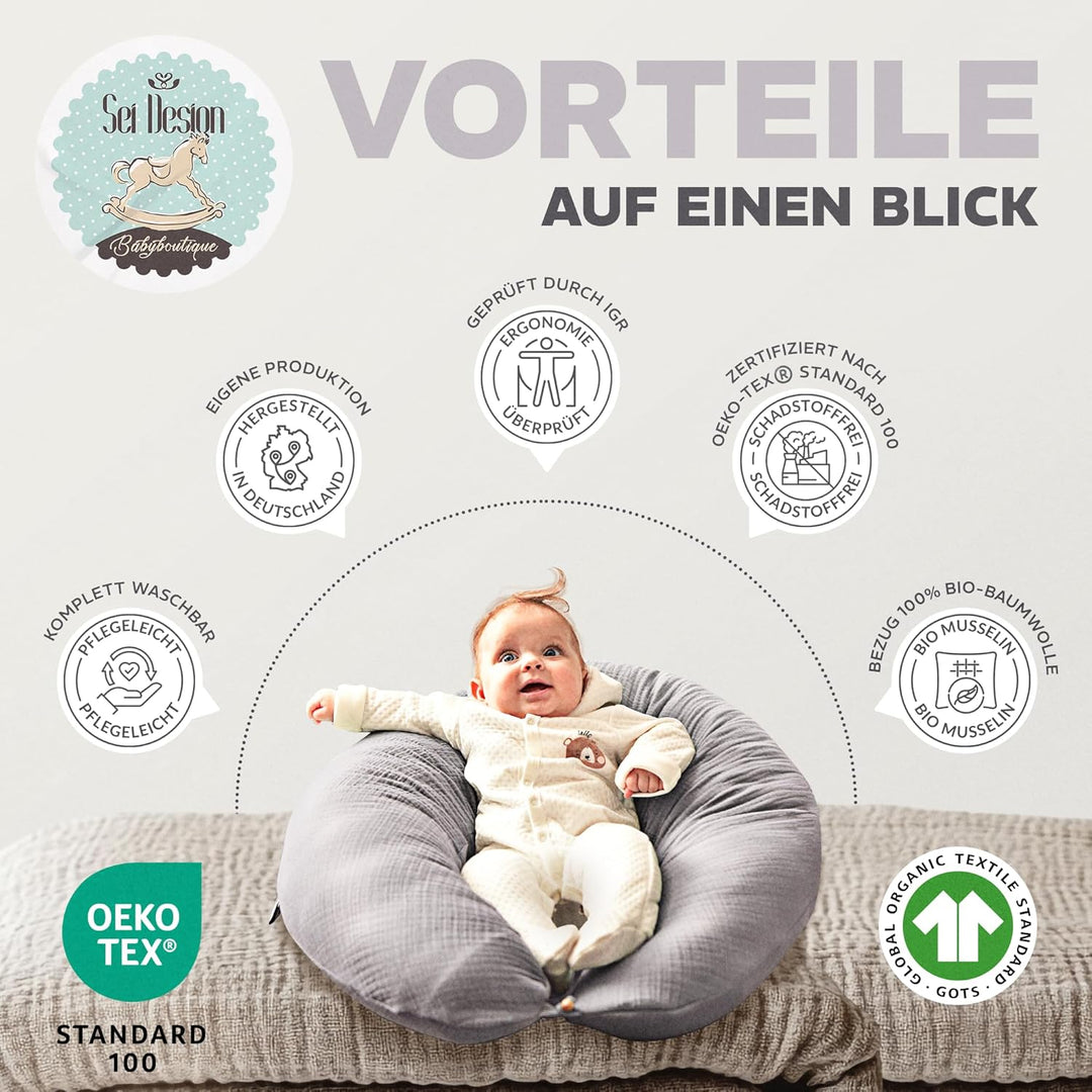sei Design Stillkissen XXL Mikroperlen-Füllung mit Musselin-Bezug aus Baumwolle [100% Bio-Baumwolle